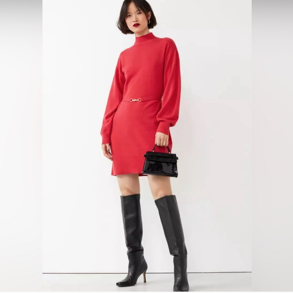 & Other Stories X Anthropologie Red Belted 100% Cashmere Mini Dress